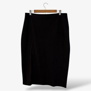 Eileen Fisher Black Ribbed Knit Midi Pencil Skirt Size L Lyocell Stretch Casual